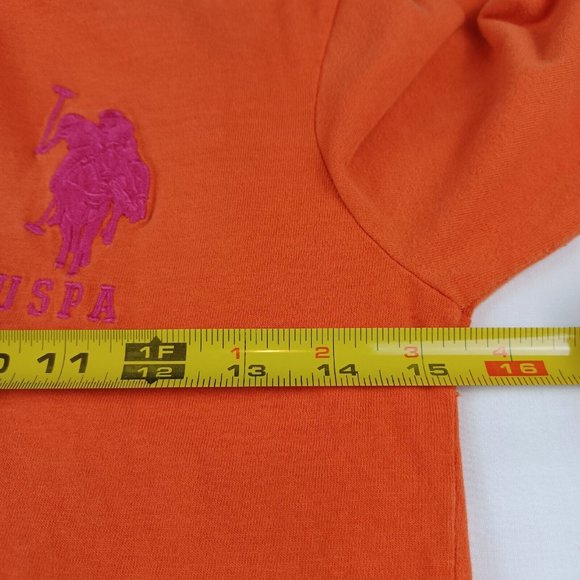U.S. Polo Assn YOUTH Girls Size M 1/4 Zip Orange Pink Collared Big Pony Pullover - Picture 5 of 7